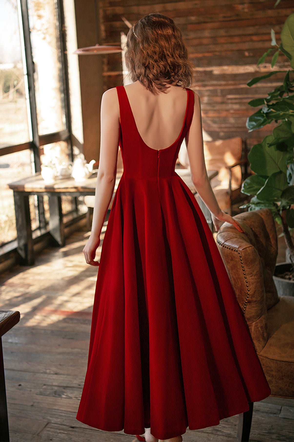 BURGUNDY VELVET SHORT PROM DRESS SIMPLE DRESS    cg20225