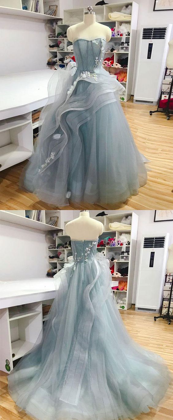 Unique sweetheart tulle lace long prom dress, sweet 16 dress cg2046
