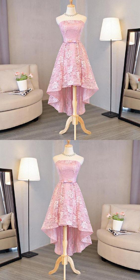 Nice Pink, High Low, Lace Dress Pink, High Low Dress, Lace Dress ,homecoming dress cg206