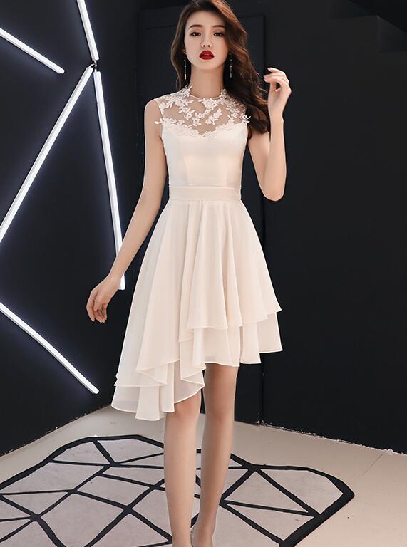 Chic High Low Chiffon And Satin Lace Party Dress, High Low Homecoming Dress    cg20821