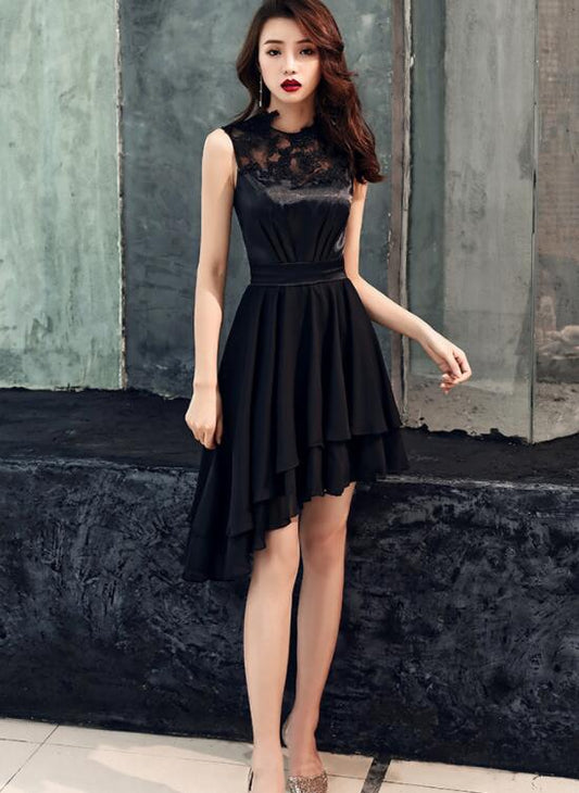 Chic High Low Chiffon And Satin Lace Party Dress, High Low Homecoming Dress    cg20821