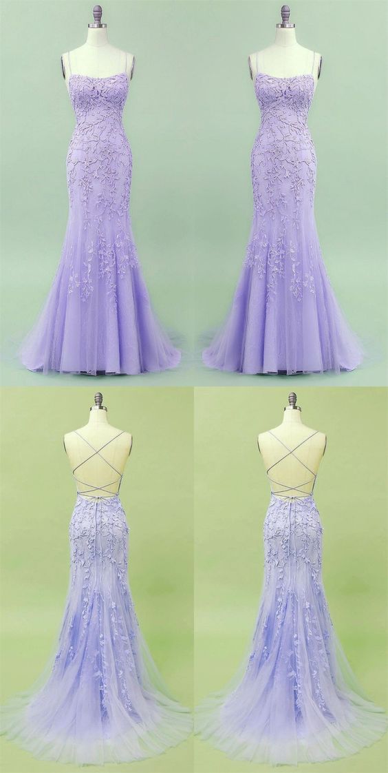2022 mermaid lavender long prom dress with lace up back   cg20992