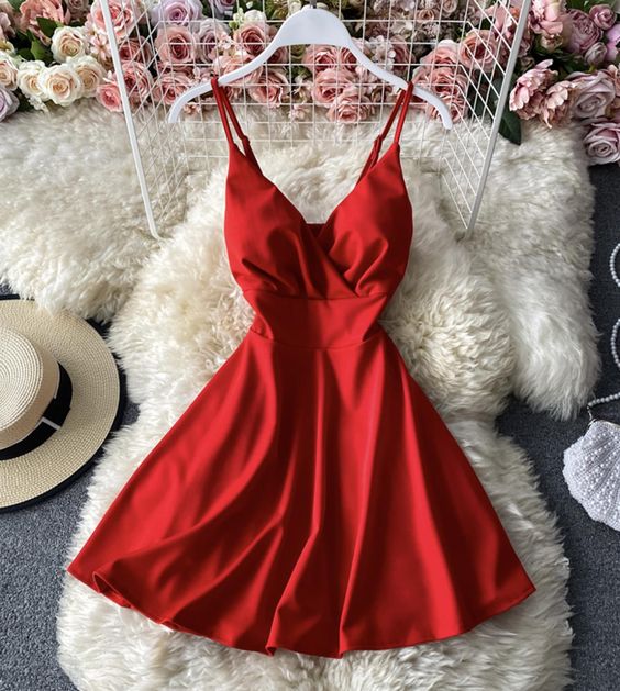 Cute A line v neck short dress Homecoming Dress    cg21123