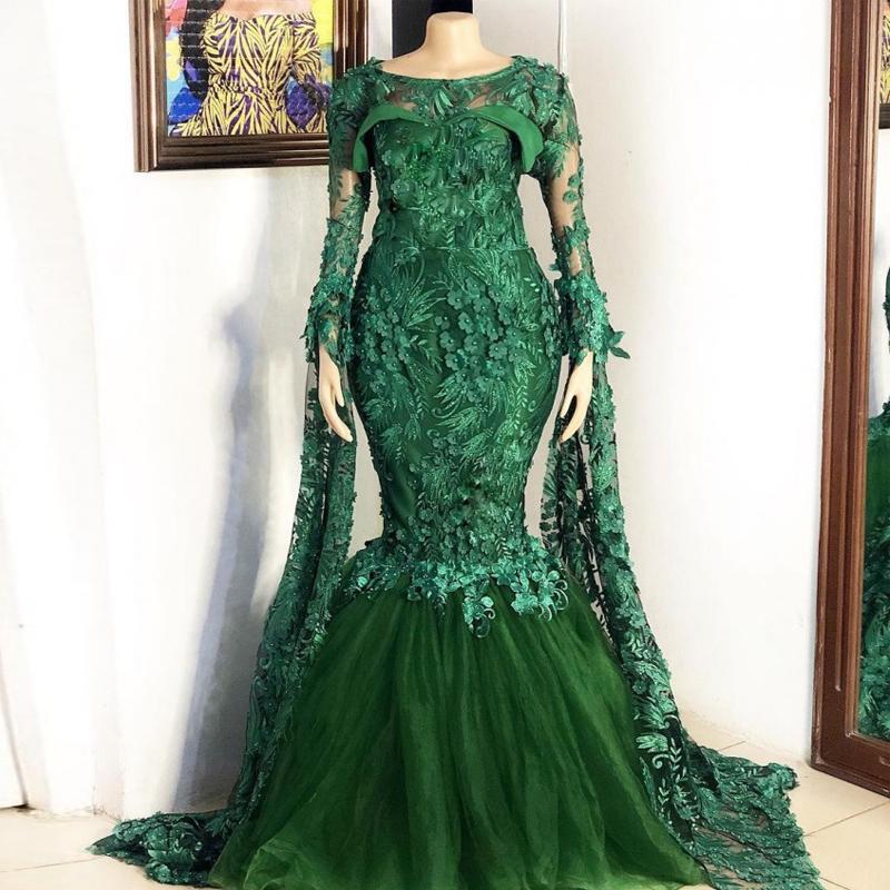 lace prom dresses, mermaid prom dresses, long sleeve prom dresses, green prom dresses    cg21297