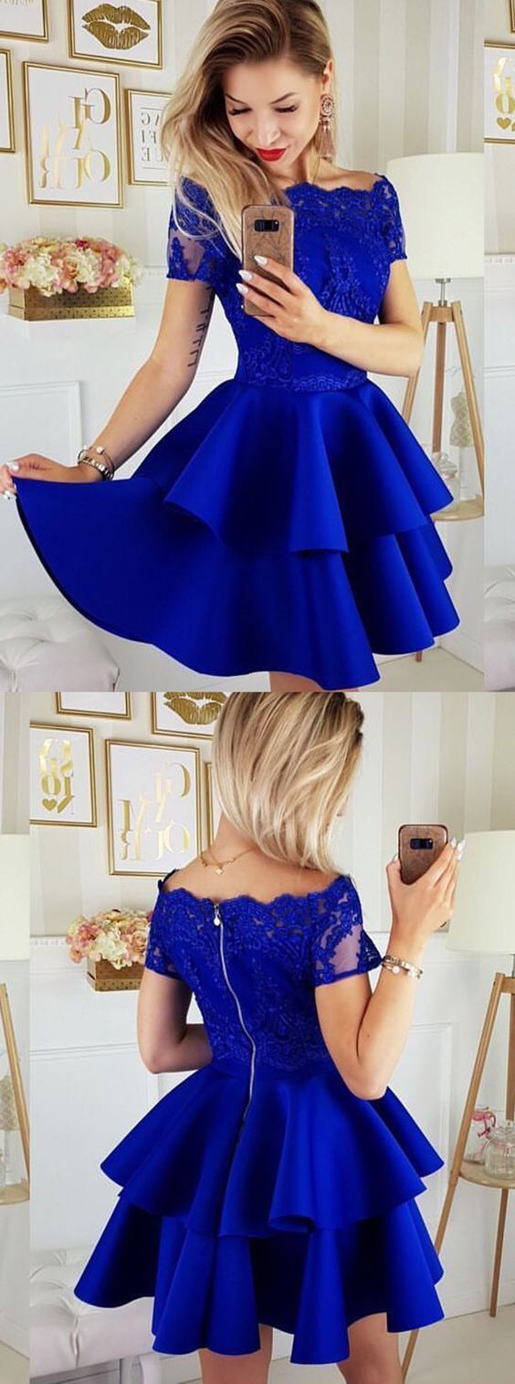 Beautiful Cute A Line Off the Shoulder Royal blue homecoming dress cg2131