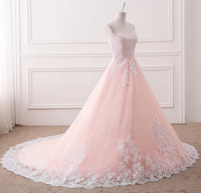 Pink Puffy Ball Gown Princess Sweetheart Tulle Formal Dress With White Lace Prom Dress    cg21328