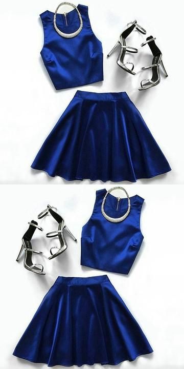 Two Piece Homecoming Dresses Royal Blue Simple  cg2134