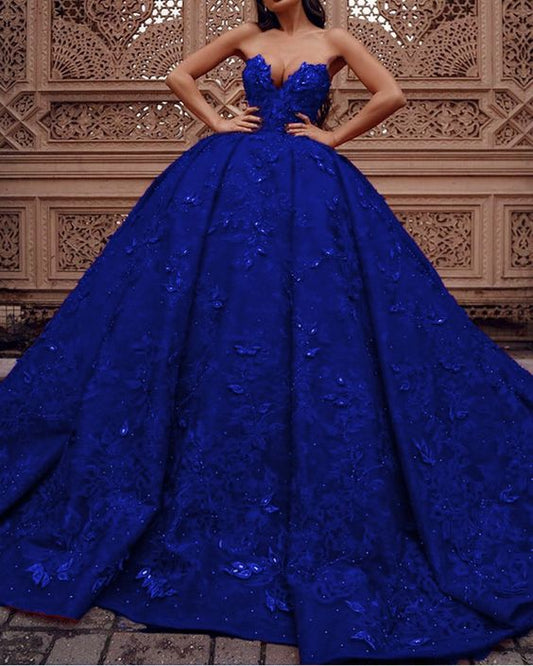 royal blue lace prom dresses ball gown sweetheart corset   cg21486
