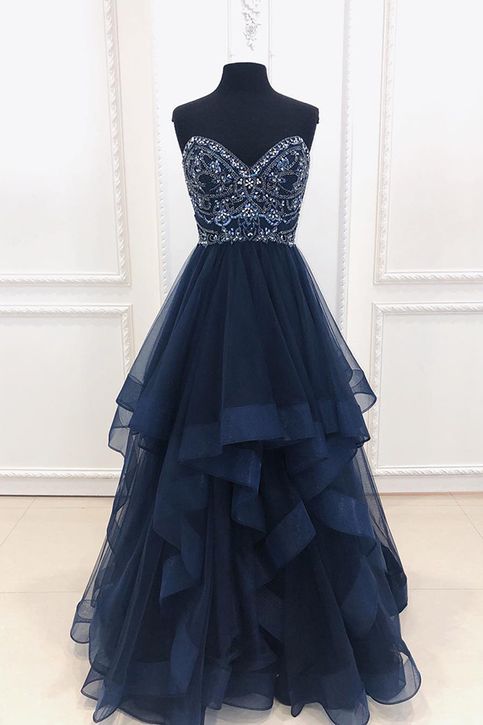 Navy Blue Long Formal Evening Dress,Beading Prom Dress cg2169