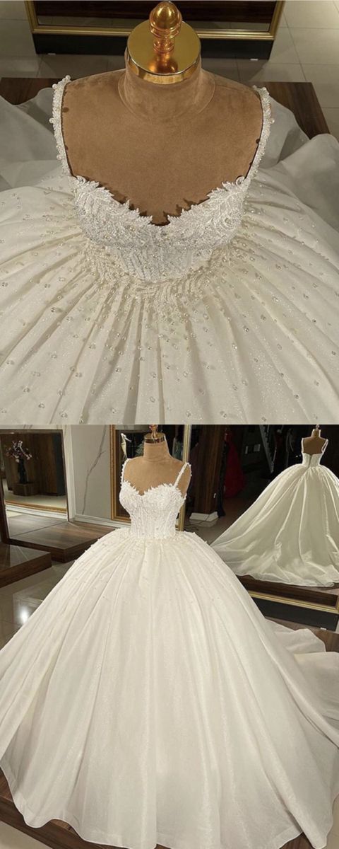 Sweetheart corset wedding dress satin ball gown spaghetti straps prom Dress     cg21753