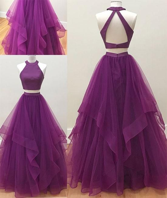 Simple two pieces tulle long prom dress, tulle evening dress cg2177
