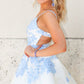 Spaghetti Straps Sky Blue Floral Appliques Homecoming Dress cg2201