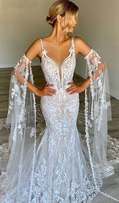 Mermaid Wedding Dresses Bridal Gown with Lace Appliques prom dress    cg22037
