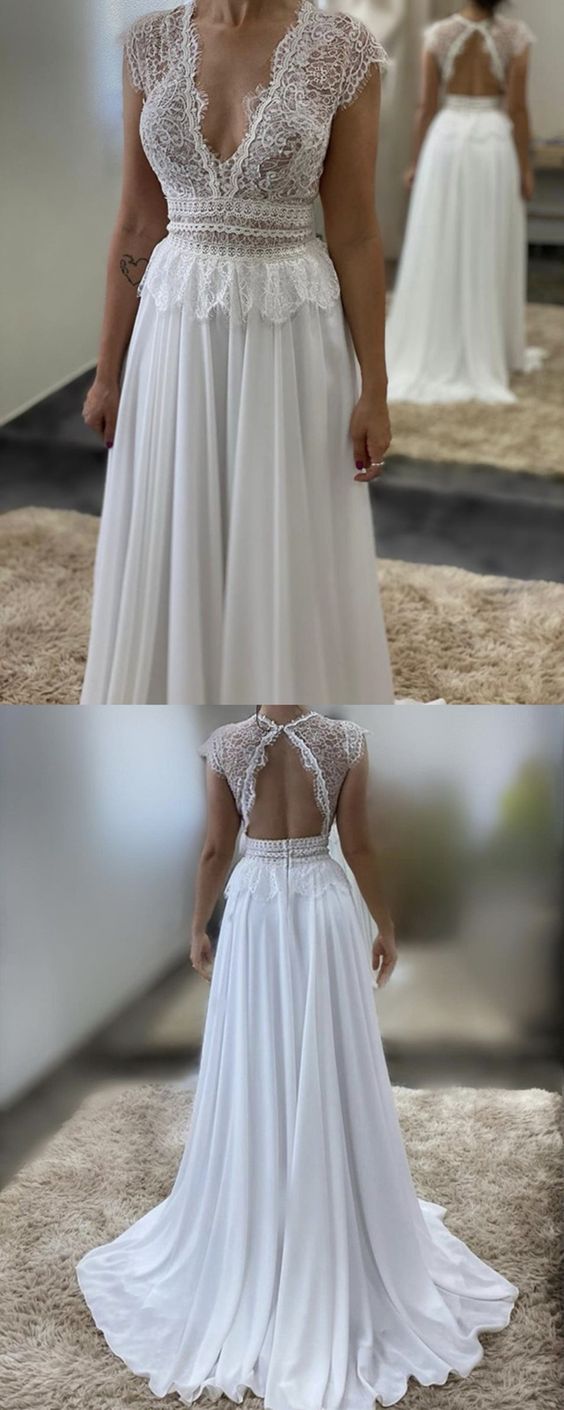 Boho Wedding Dress Elegant Lace Open Back Bridal Gown For Summer Beach Wedding prom dress, evening dress    cg22102