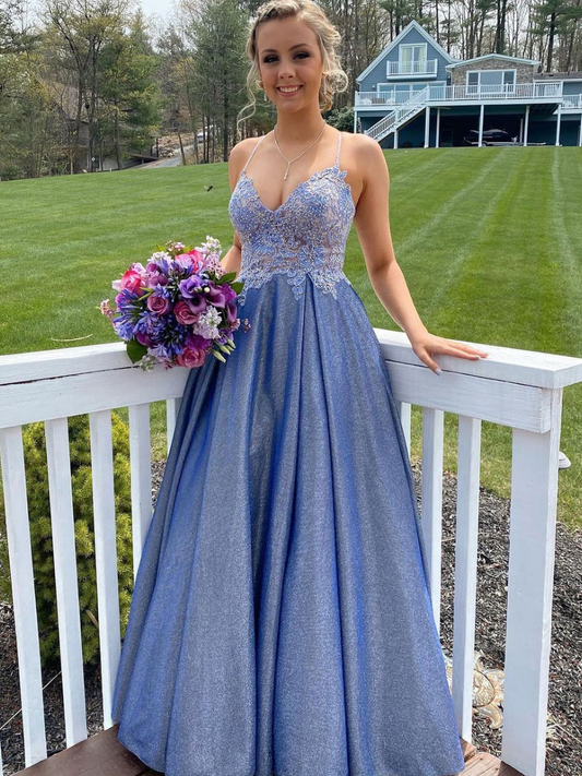 Blue sweetheart neck lace long prom dress lace blue bridesmaid dress    cg22170