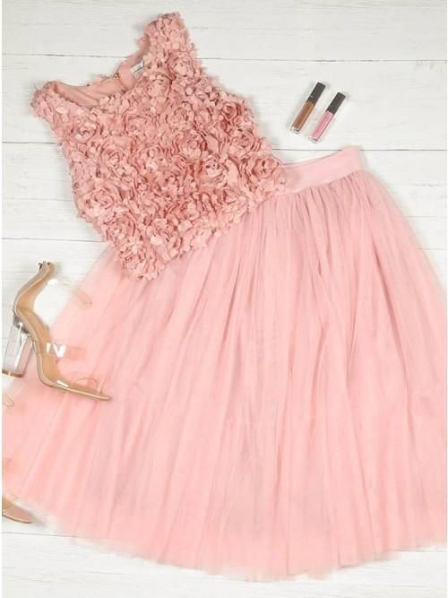 A-Line Round Neck Pink Homecoming Dress with Appliques    cg22350