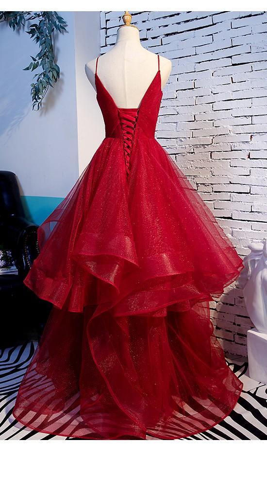 Fashion Spaghetti Straps Ball Gown Dark Red Prom Dress cg2238