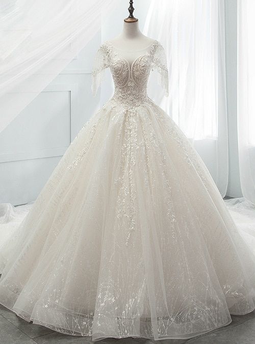 Ball Gown Sequins Tulle Sequins Backless With Beading Wedding Dress Prom Dresses    cg22465