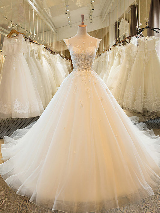 Charming Tulle Wedding Dress, Sexy Ball Gown Wedding Dresses, Scoop Neckline Bridal Dresses Prom Dress      cg22618