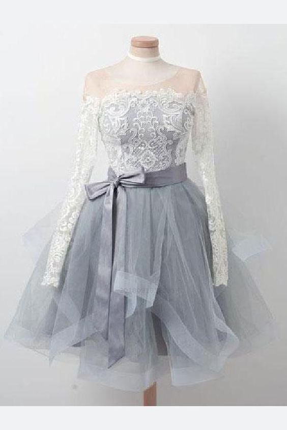 Elegant Lace Long Sleeves Organza Zipper Back Short Homecoming dresses cg227