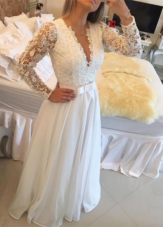 Elegant Long Sleeve Floor Length Wedding Dress prom dress    cg22732