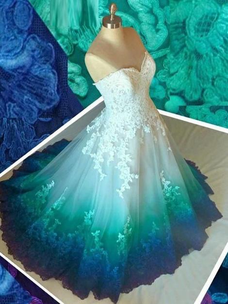 Beautiful Prom Dress A-line Sweetheart Ombre Lace Elegant Long Prom Dresses          cg22898