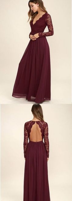 Backless Lace Prom Dress,Long Sleeve Prom Dress,Custom Made Evening Dress cg2308