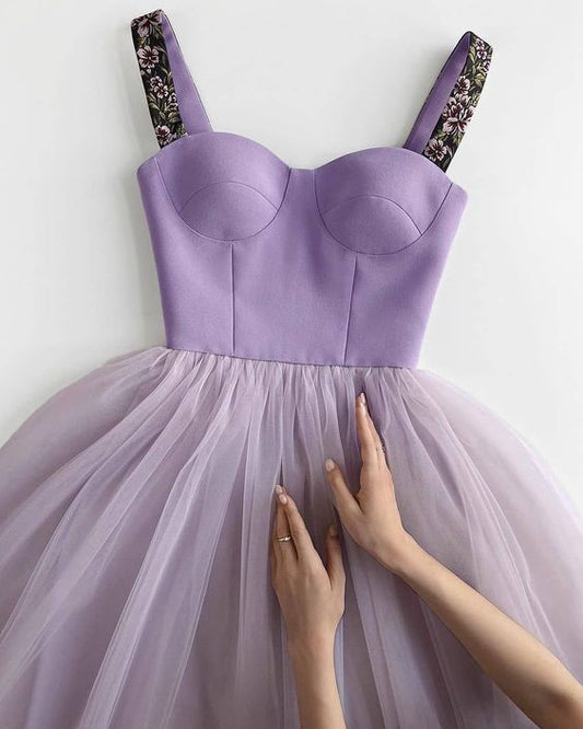 purple tulle short party dress Short Homecoming Dresses       cg23173