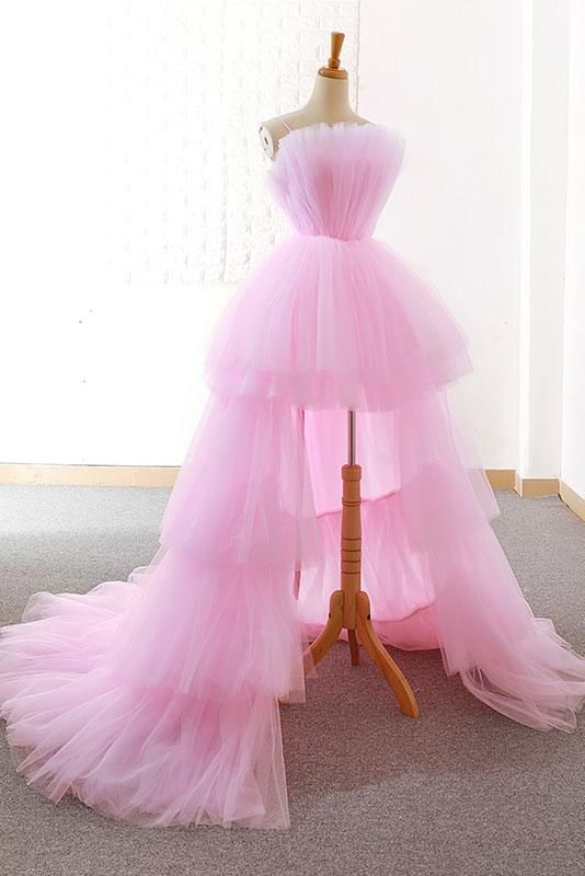Pink tulle long prom dress, pink tulle evening dress            cg23218
