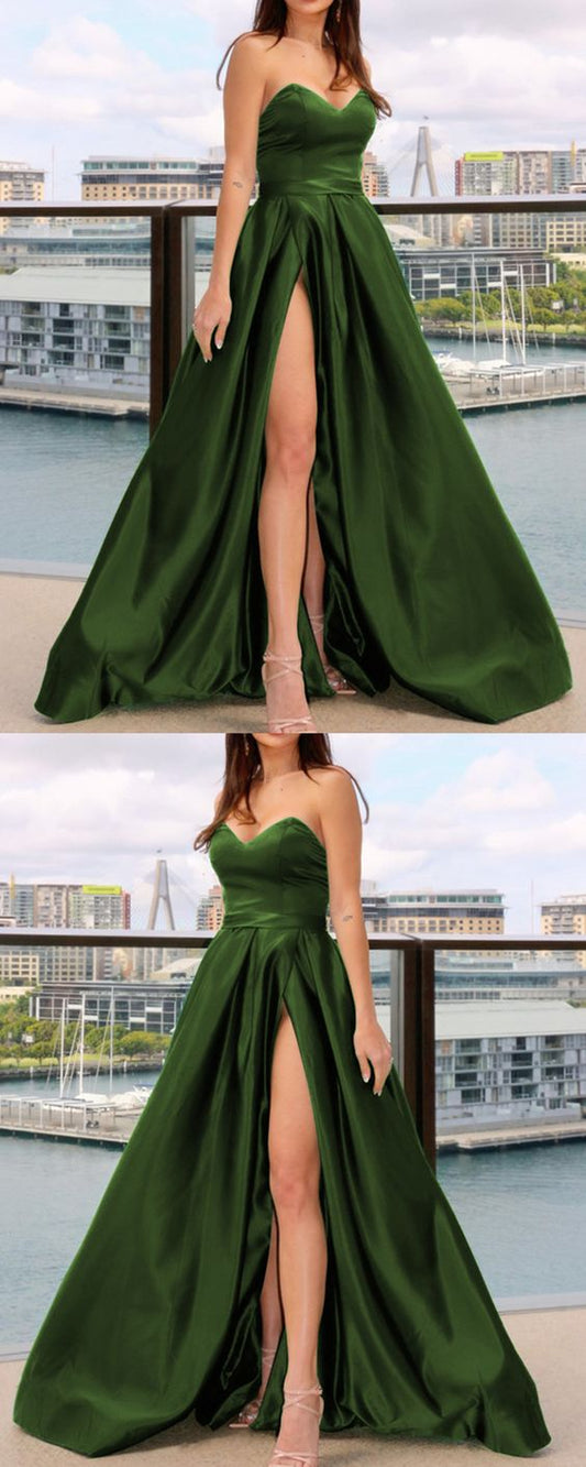 Long Olive Green Formal Satin Dresses For Bridesmaids long prom dress, evening dress    cg23352