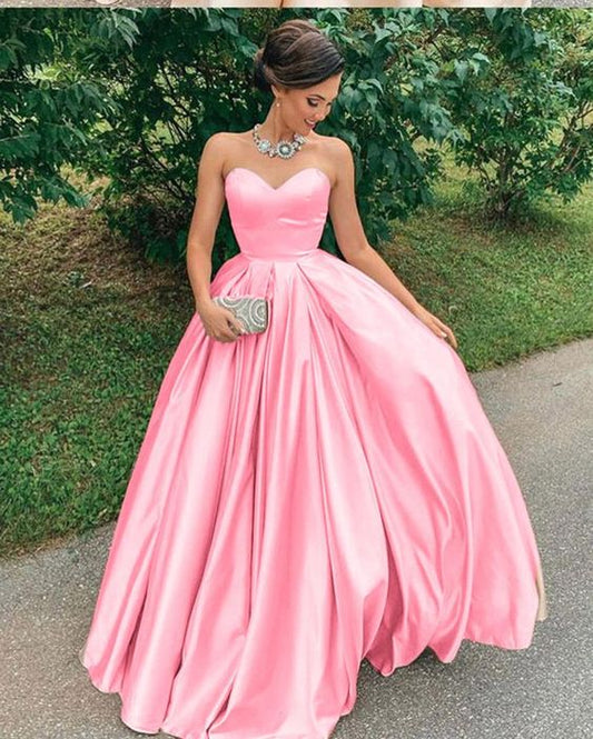 Shiny Satin Sweetheart Long Prom Dress          cg23383