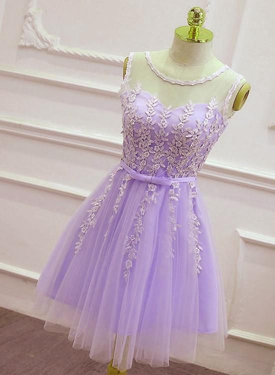 Cute Round Neckline Knee Length Homecoming Dress, Short Lace Party Dress        cg23414