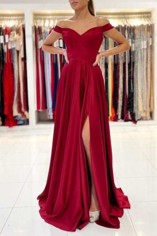 Glamorous Off The Shoulder Ruby Split Ruffles A-Line Prom Dresses          cg23571