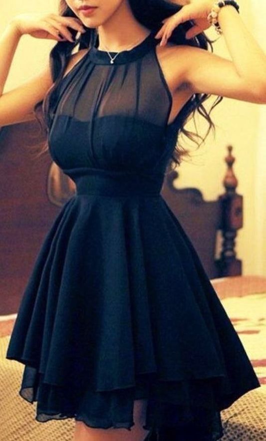 Halter sleeveless short sleeves high low dress,short homecoming dress cg236