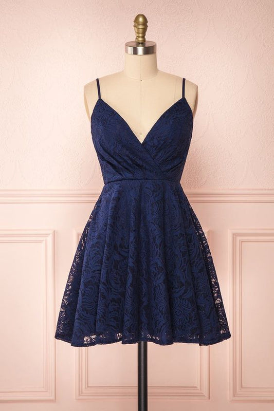 A-line Spaghetti Straps Short Lace Homecoming Dress       cg23731