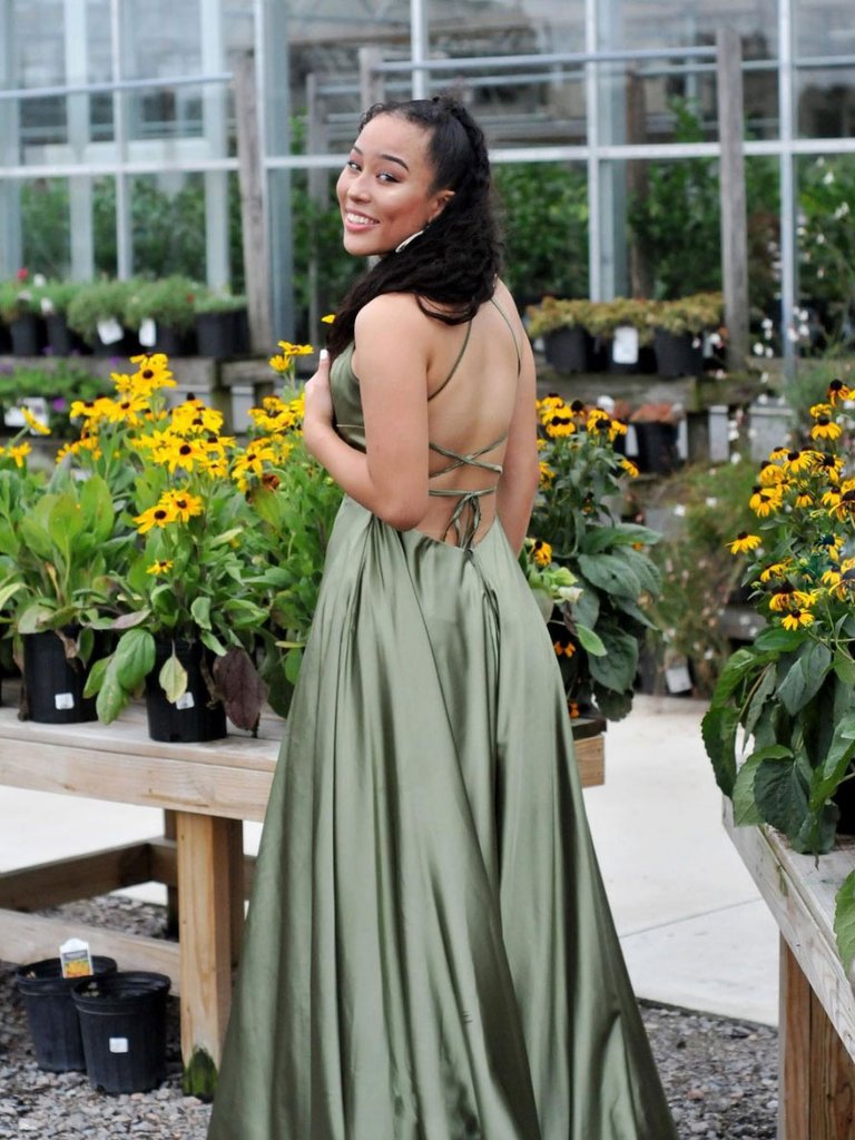 SIMPLE GREEN SATIN LONG PROM DRESS, GREEN EVENING DRESS      cg23967