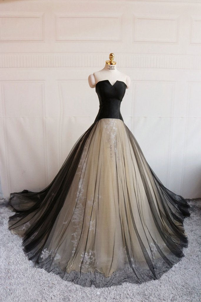 SIMPLE BLACK TULLE LONG PROM DRESS, BLACK EVENING DRESS cg2485