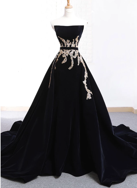 BLACK LACE APPLIQUE LONG PROM DRESS, BLACK EVENING DRESS cg2504