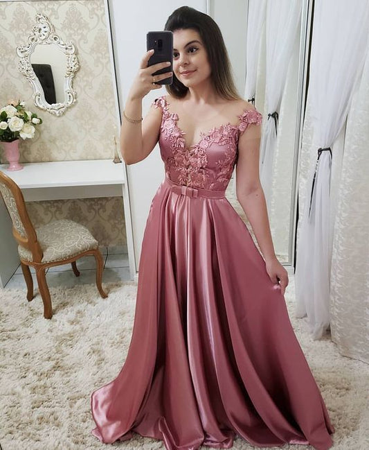 prom dresses Evening Dress Long 2019 Satin Appliques Elegant Formal Dress  cg2520