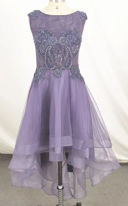 Grey-Purple High Low Party Dress, Cute Handmade Prom Dress cg2634