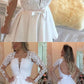 Short white party dresses, mini open back long sleeves homecoming dresses, sexy deep v-neck lace party dresses cg265