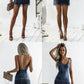 Sheath Spaghetti Straps Short Backless Fringe Navy Blue Lace Homecoming Dress  cg273