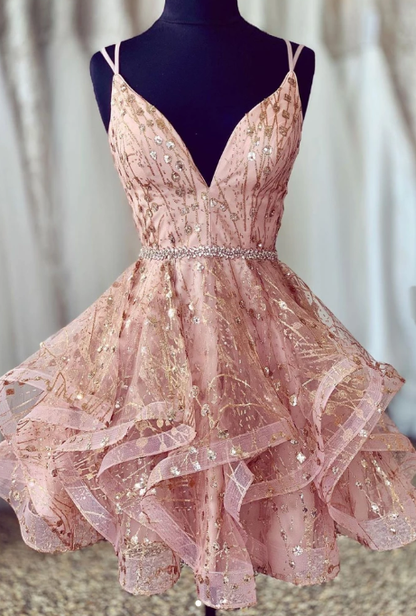 UNIQUE PINK TULLE SHORT DRESS, PINK TULLE HOMECOMING DRESS cg2750