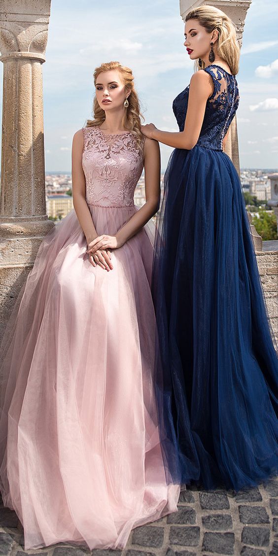 Fascinating Tulle Jewel Neckline A-line Prom Dresses With Lace Appliques & Beadings cg2859
