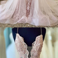 PINK V NECK LACE TULLE LONG PROM DRESS, PINK TULLE LACE FORMAL DRESS cg2866