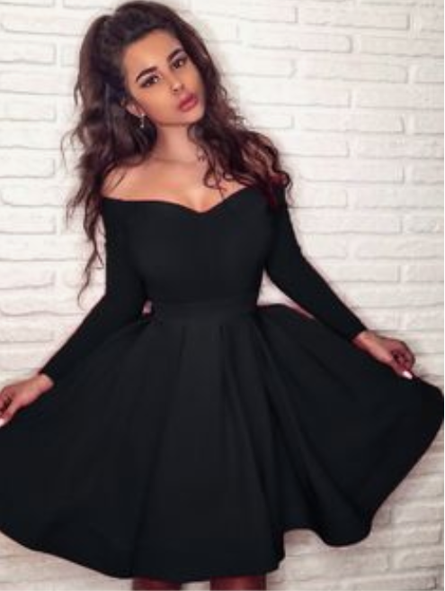black homecoming dresses,long sleeves homecoming dresses,semi formal dress cg3007