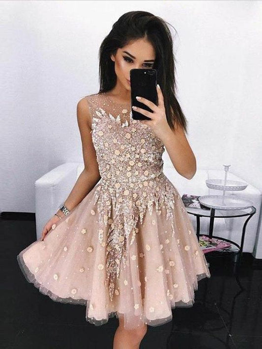 A-Line Round Neck Short homecoming Dress with Beading cg309