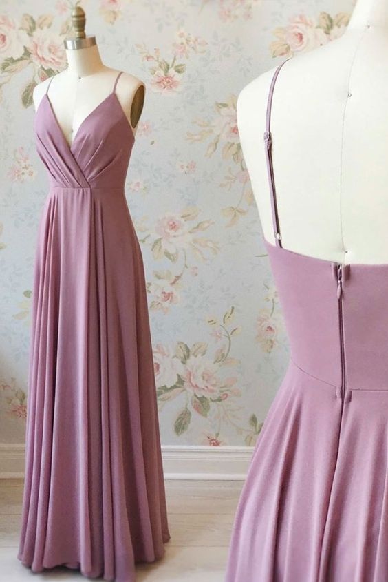 Simple pink chiffon long prom dress, pink evening dress cg3105