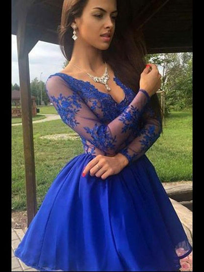 long sleeves lace dresses short,short royal blue homecoming dresses cg314