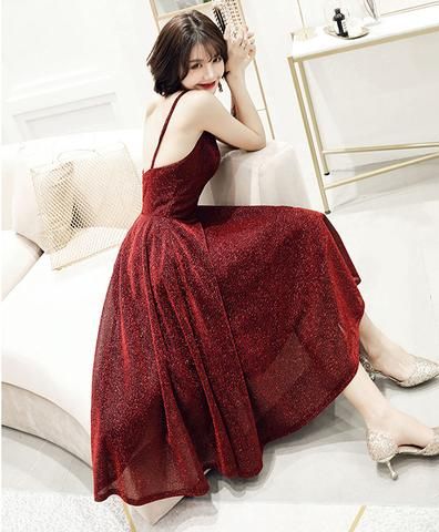 Simple v neck tulle sequin short dress, burgundy homecoming dress  cg3146